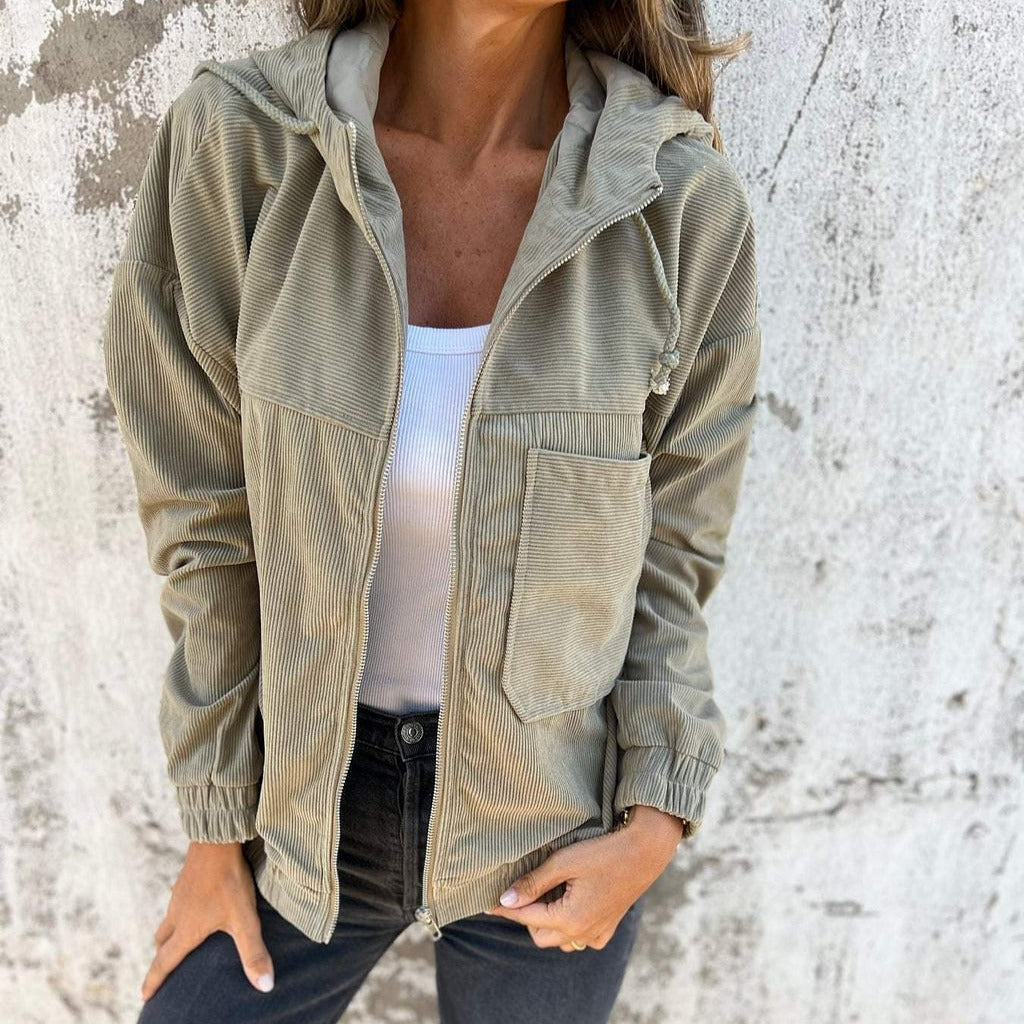 Veste Dressing Chill à Capuche pour Femme en Velours Côtelé - Look Chic et Décontracté
