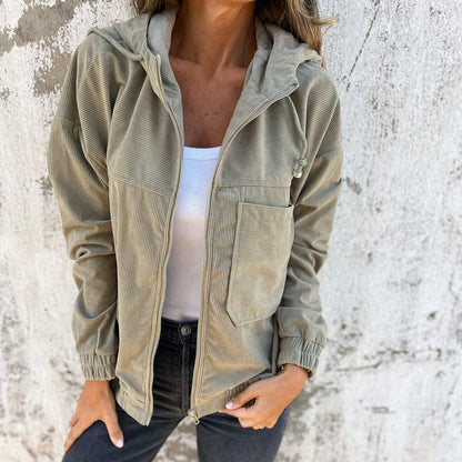Veste Dressing Chill à Capuche pour Femme en Velours Côtelé - Look Chic et Décontracté