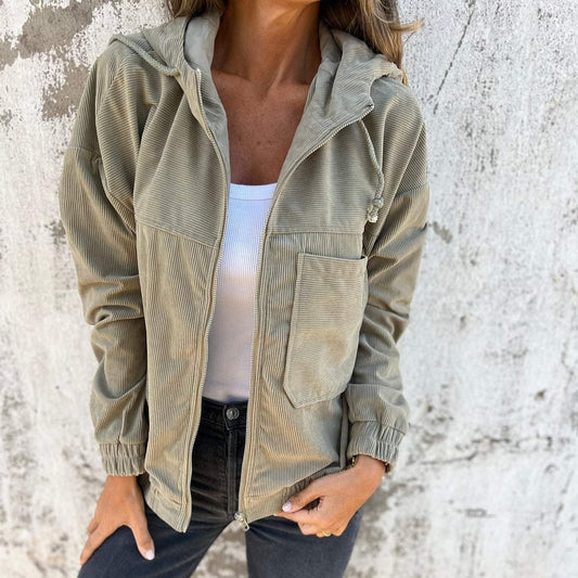 Veste Dressing Chill à Capuche pour Femme en Velours Côtelé - Look Chic et Décontracté