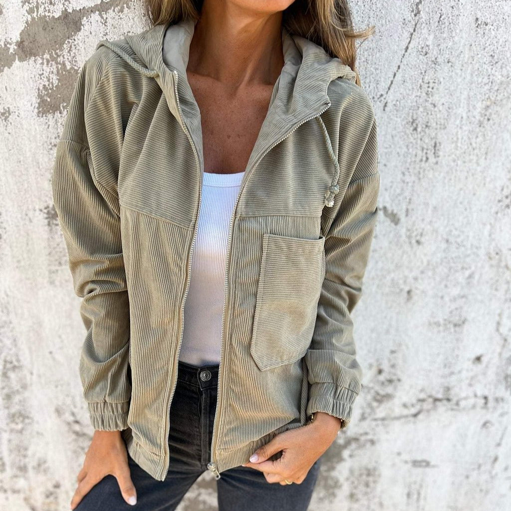 Veste Dressing Chill à Capuche pour Femme en Velours Côtelé - Look Chic et Décontracté