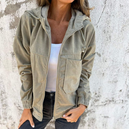 Veste Dressing Chill à Capuche pour Femme en Velours Côtelé - Look Chic et Décontracté