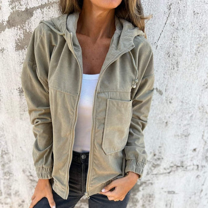 Veste Dressing Chill à Capuche pour Femme en Velours Côtelé - Look Chic et Décontracté