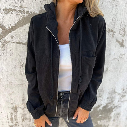 Veste Dressing Chill à Capuche pour Femme en Velours Côtelé - Look Chic et Décontracté