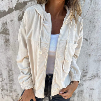 Veste Dressing Chill à Capuche pour Femme en Velours Côtelé - Look Chic et Décontracté